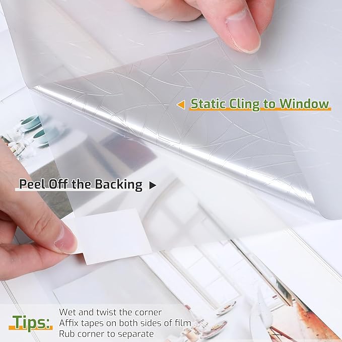 LUTE Window Privacy Film, Rainbow Window Flim, 3D Decorative Stained Glass Cling, Non-Adhesive Vinyl Static Cling UV Blocking Heat Control One Way Glass Covering for Home, Silver, 35.4 x 157.4 inches