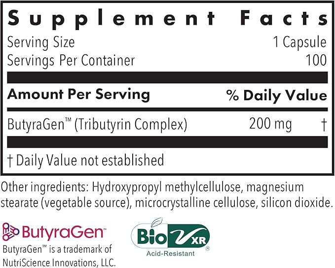 Allergy Research Group ButyrEn Supplement - Butyrate Gut Health Supplement, Colon Lining Nutrition, Butyric Acid, Delayed-Release, Vegetarian Capsules, Gluten Free - 100 Count