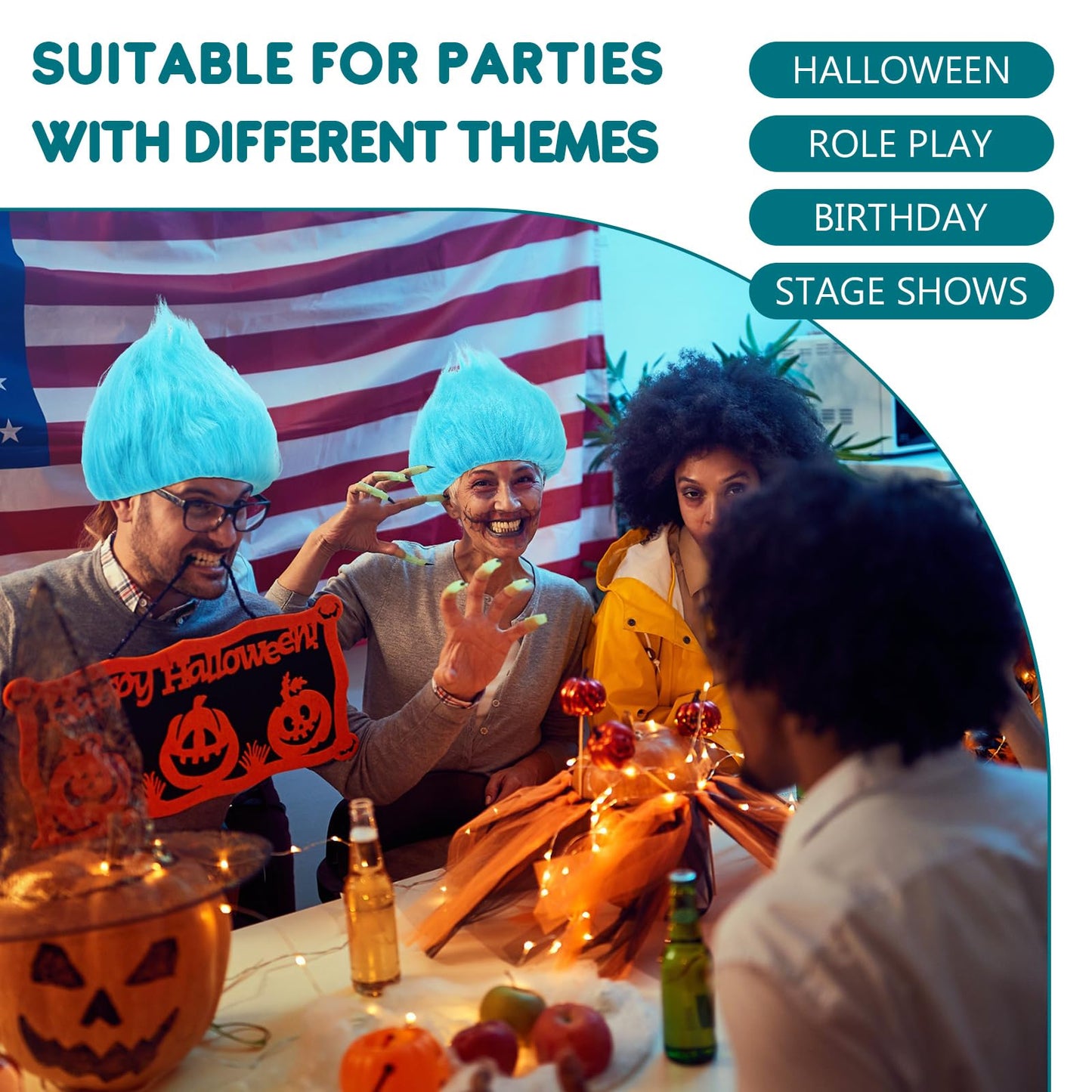 Geyoga 2 Pcs Unisex Funny Wig Hairy Costume Funky Hairband Crazy Wig Hair for Halloween Costume Party (Sky Blue)