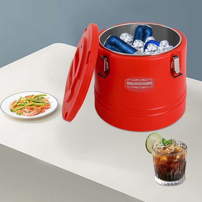 Eapmic 31.7Qt Insulated Food Container, Stainless Steel Container, 30L Commercial Soup Carrier 6 Hours Heat Preservation for Hot and Cold Food Storage Restaurant Canteen Home Lunch Use (Red, 30L)