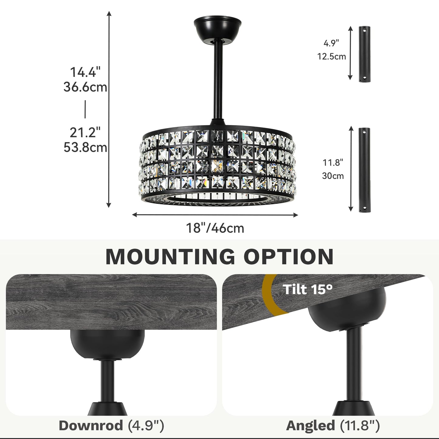 Dwvo 18 Crystal Caged Ceiling Fans With Lights, Enclosed Modern Ceiling Fan With Remote Control Reversible Industrial Chandelier