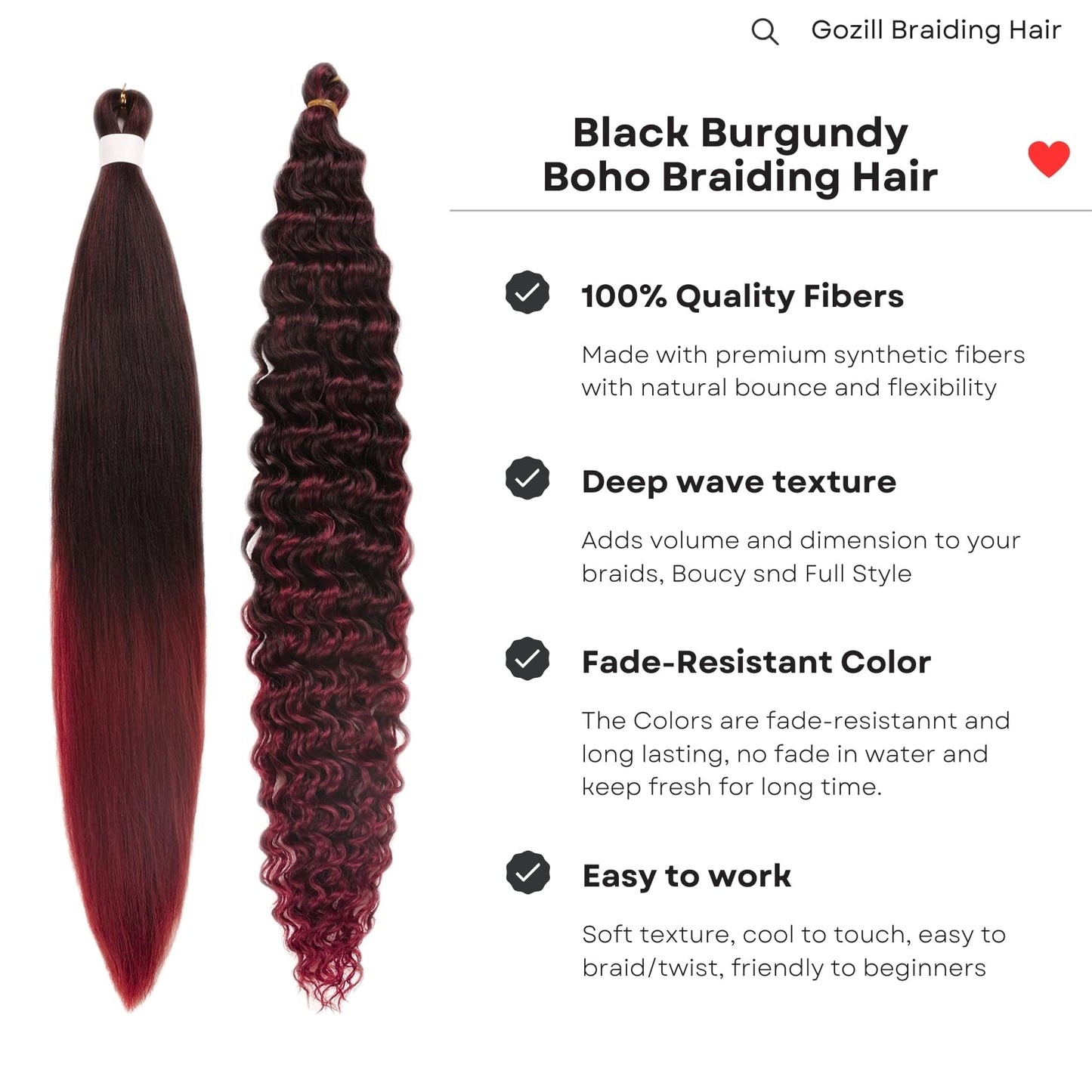 Black to Burgundy Boho Braiding Hair Synthetic 1B/900# Deep Wave Boho Braids Hair for Braiding Bohemian Knotless Braiding Hair P