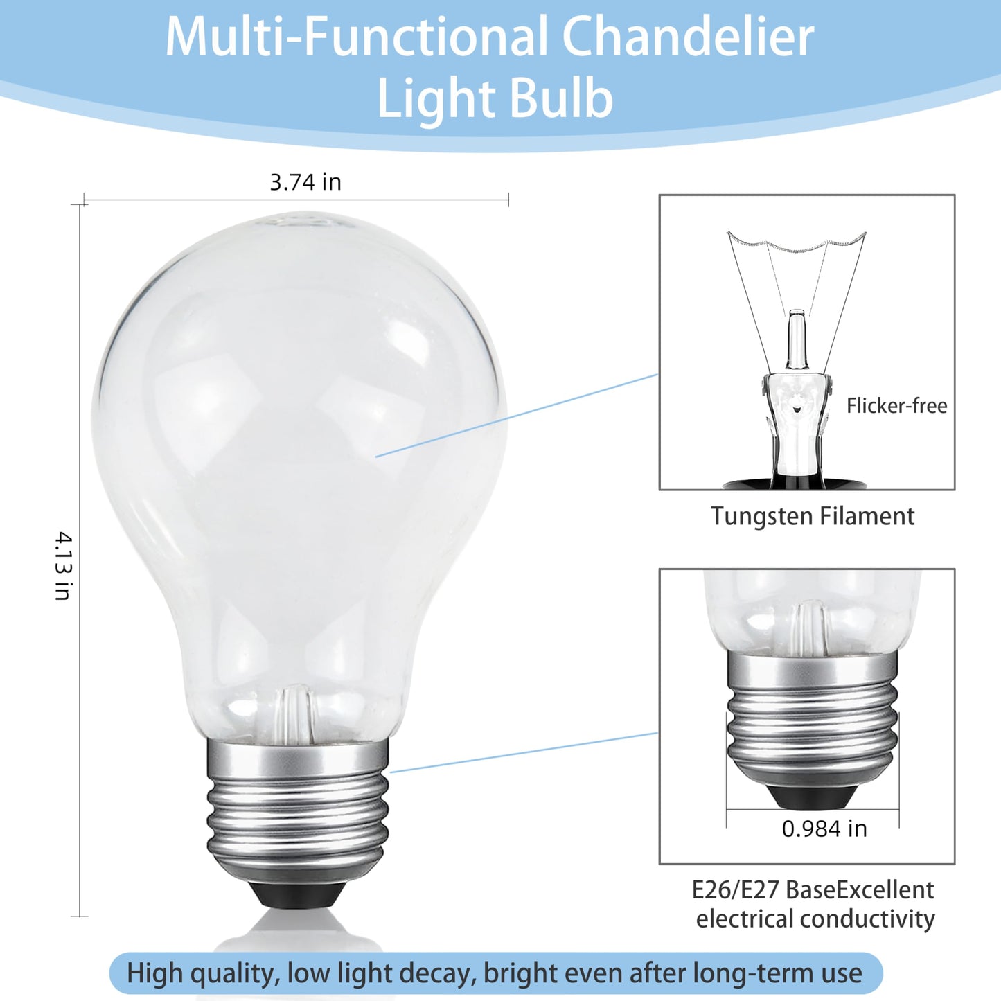Hoimuv 100 Watt Incandescent Light Bulbs,Frosted Light Bulb, Garage Door Opener Incandescent Bulbs 100 Watt, Shatter Resistant Rough Service Light Bulb, Dimmable 100W A19 Shape