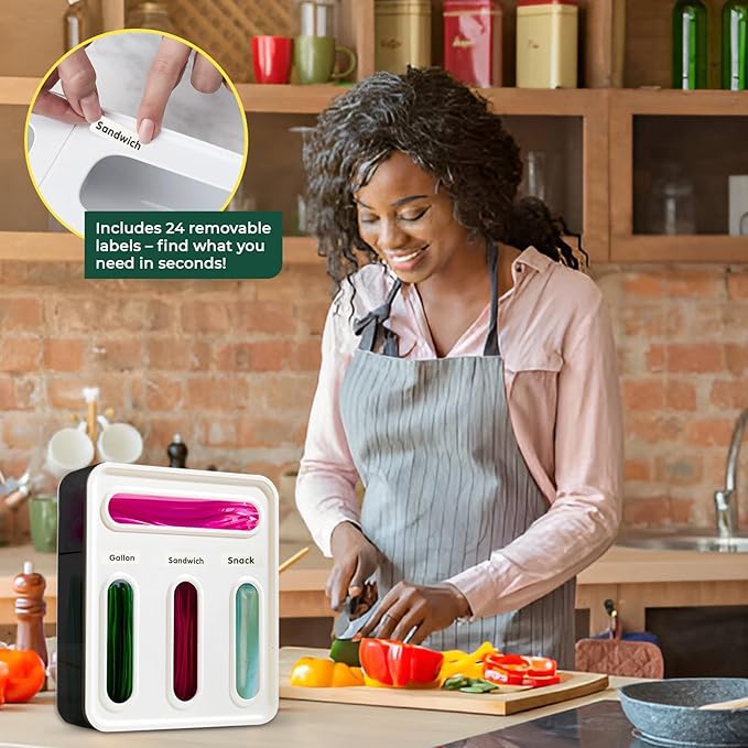 HIMUS Food Storage Bag Organizer - 4 in 1 Plastic Baggie Organizer for Drawer | Compatible with Sandwich, Snack, Gallon, Quart & Slider | Plastic Bag Organizers Kitchen Storage| Wall & Drawer Mount