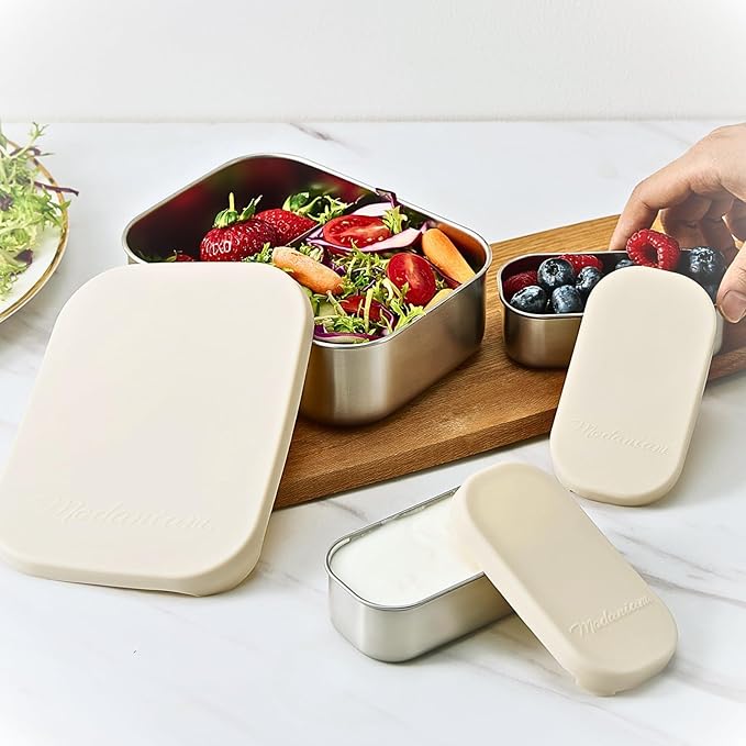 Flexibento - Leak proof Stainless Steel Lunch Box | Stainless steel bento box | Lunch Containers with Lids Meal prep| Snack Containers |Metal lunch Box|Small|1 * 27 oz + 2 * 6.5oz