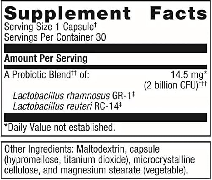 Metagenics UltraFlora Women's Probiotics for Vaginal Health - Support Microflora & Urinary Comfort - with Lactobacillus rhamnosus & Lactobacillus GR-1 reuteri RC-14 - Non-GMO - 30 Count