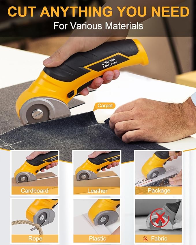 Cardboard Cutter Electric Box Cutter, Stocking Stuffers for Men Gifts Christmas Tools 4V Cordless Electric Scissors Rotary Blade for Cardboard Recycling Rechargeable DIY Cutting Carpet Leather Plastic