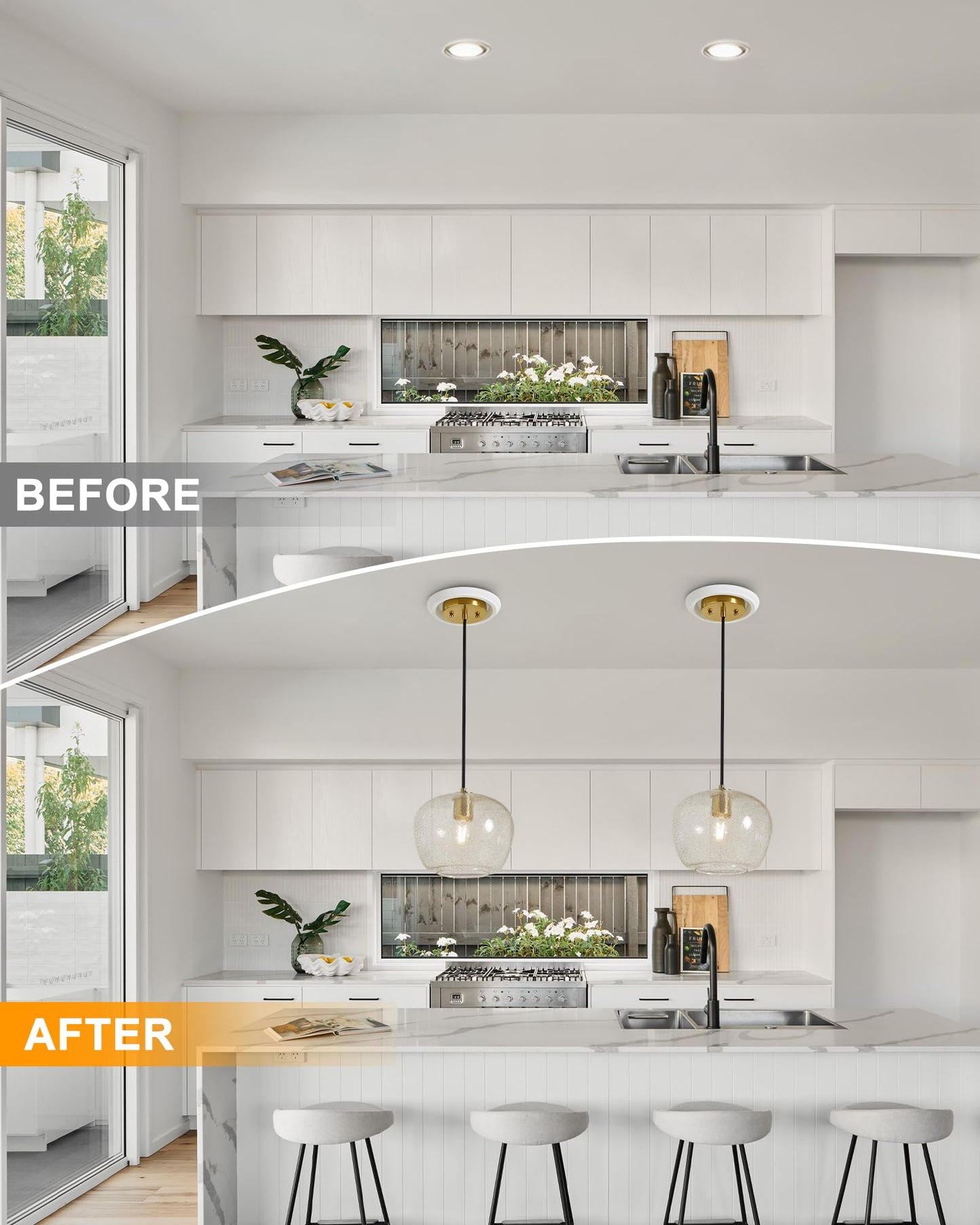 Luvkczc 2-Pack Recessed Can Light Conversion Kit for 5" and 6" Ceiling Fixtures - Pendant/Hanging Light Upgrade, Includes E26 Socket, Mounting Bracket, Round Ceiling Plate（White）