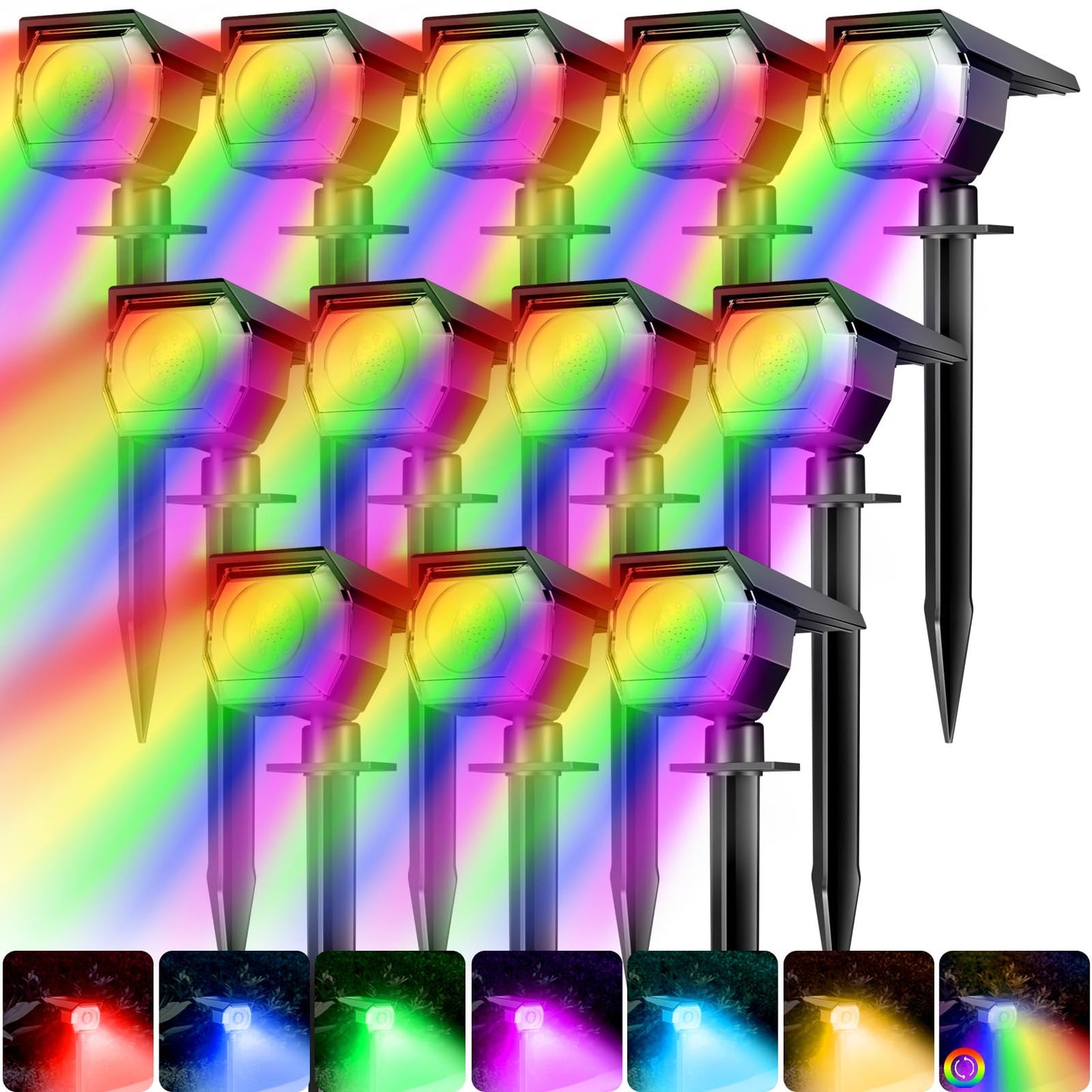 Peasur Solar Spot Lights, 6 Pack Rgb Color Changing, Waterproof For Outdoor Garden & Pathway, 7 Modes, Multicolor
