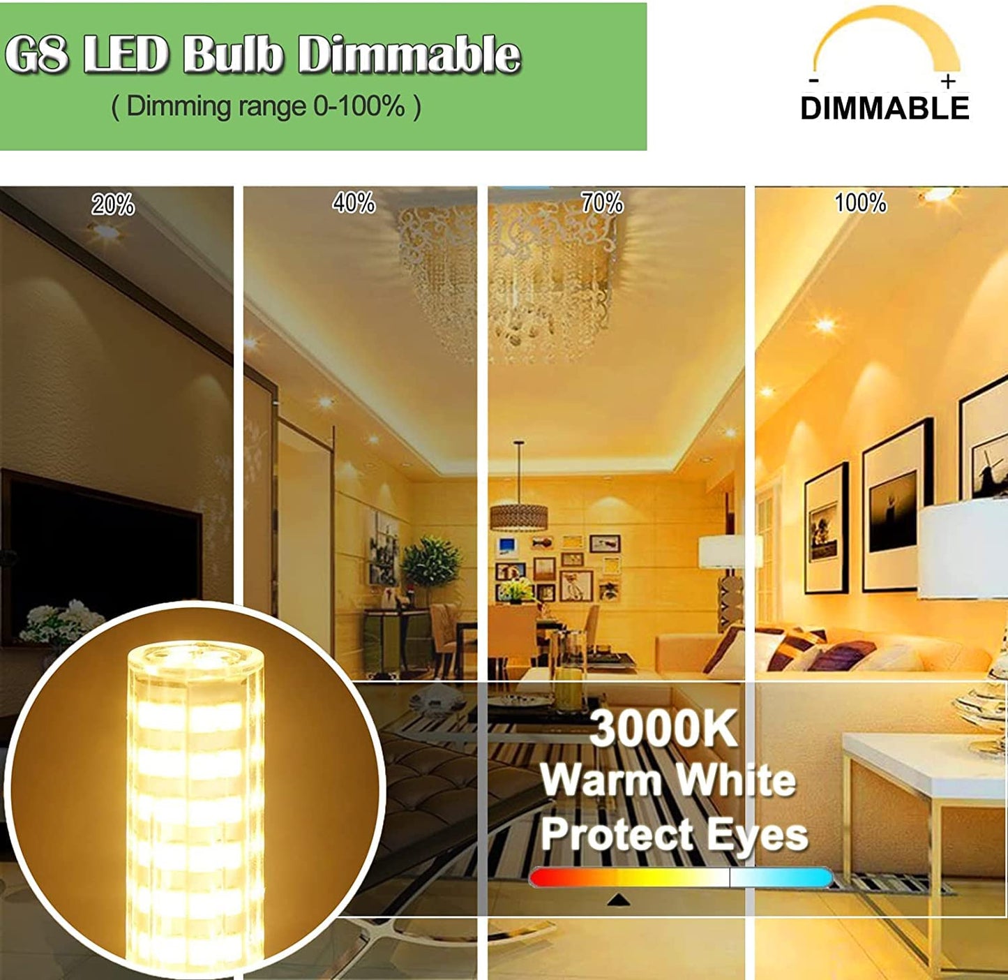 G8 Led Bulb Dimmable 7W Equivalent To G8 Halogen Bulb 75W-80W  Gy8.6 /G8 Bi-Pin Base Light Bulb Ac 120V G8 Bulb For Under Cabinet Light  Under Counter Kitchen Lighting Warm White 3000K 5 Pack
