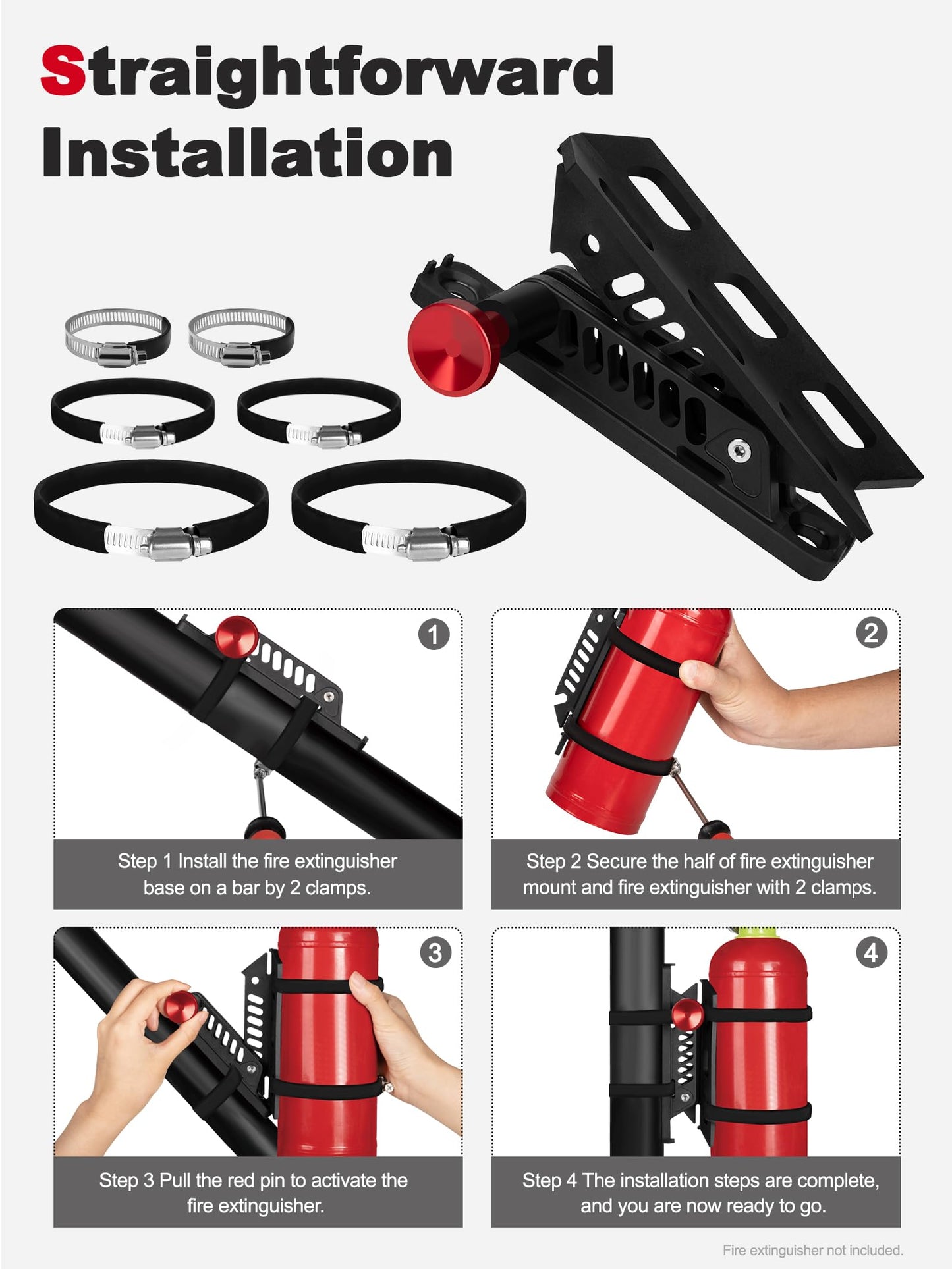 NILKATSS Adjustable Fire Extinguisher Mount, Easy Install on Roll Bar/ Cage Fire Extinguisher Holder, Quick Release Mounting Bracket for Jeep Wrangler JT TJ JKU JK JL UTV Cam-Am X3 Polaris RZR Ranger