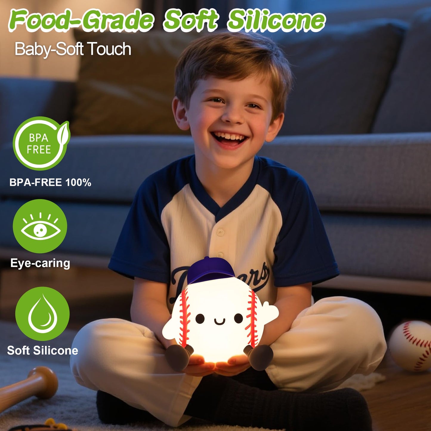 Okiyid Baseball Night Light  Dimmable Silicone Touch Lamp With Usb Rechargeable Soft Glow Bedside Lamp For Boys Bedroom Decor  Baseball Gifts For Boys Sport Fans Birthday Xmas
