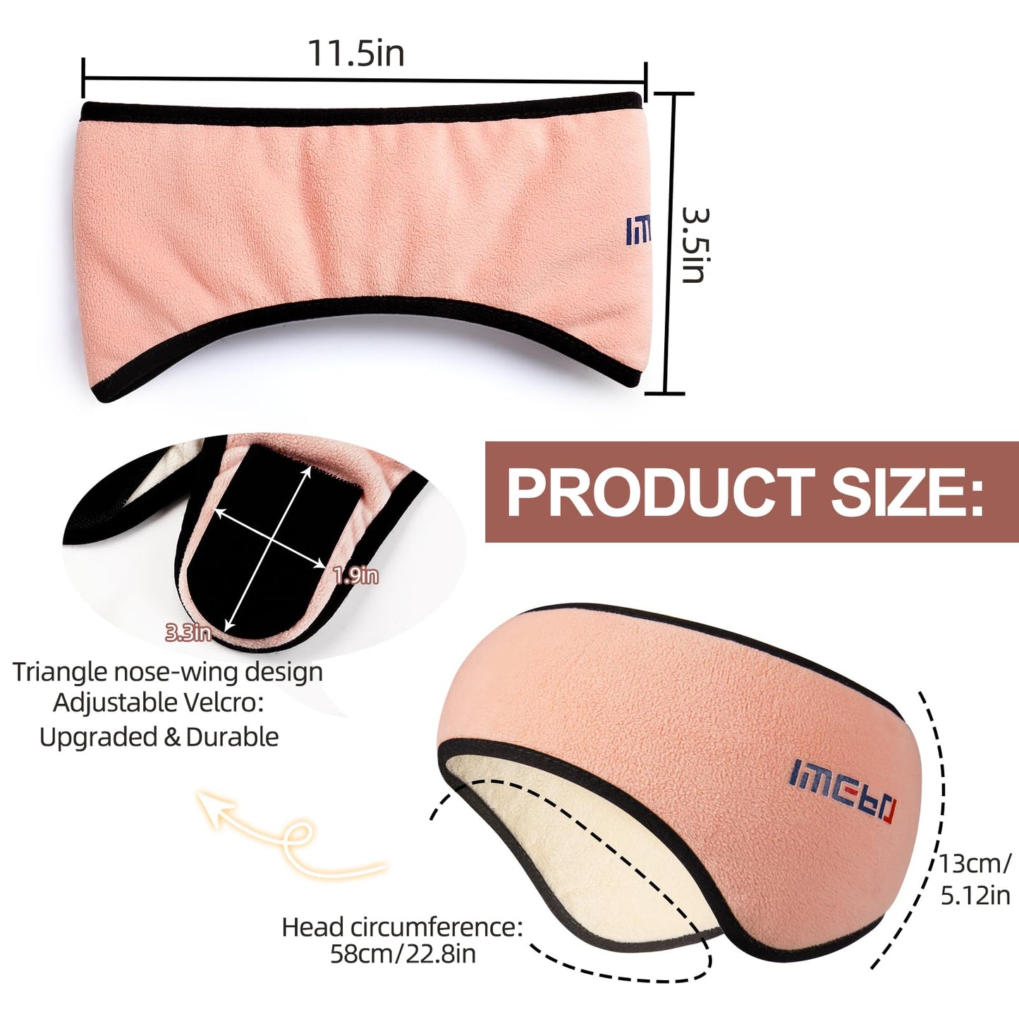 Plush Sleep Mask - Adjustable Headband, 2 in 1 Eye & Ear Mask for Men & Women, Soft Eye Cover for Side Sleepers (Pink)