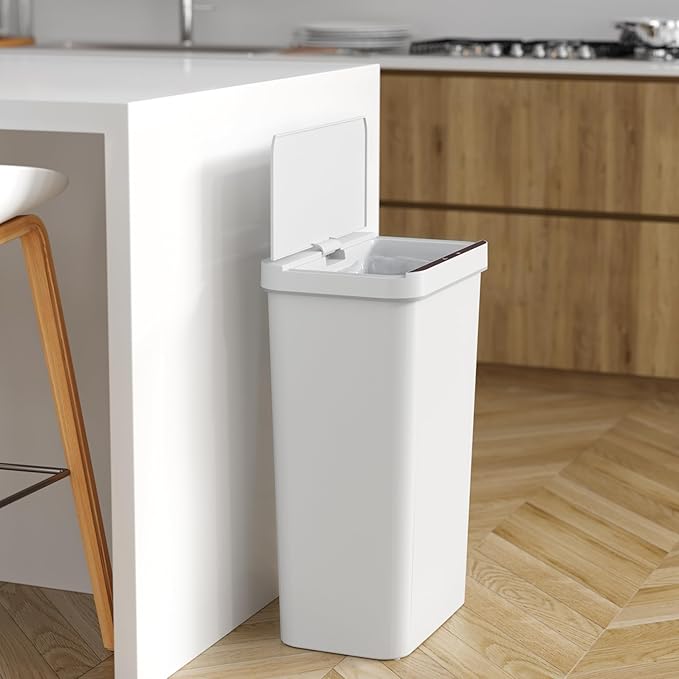 iTouchless Prime 13.2 Gallon Sensor Trash Can, Slim and Space-Saving, Durable Dent-Proof Construction, Automatic Bin White Color Great for Kitchen, Home, Office, Business, Garage, Plastic