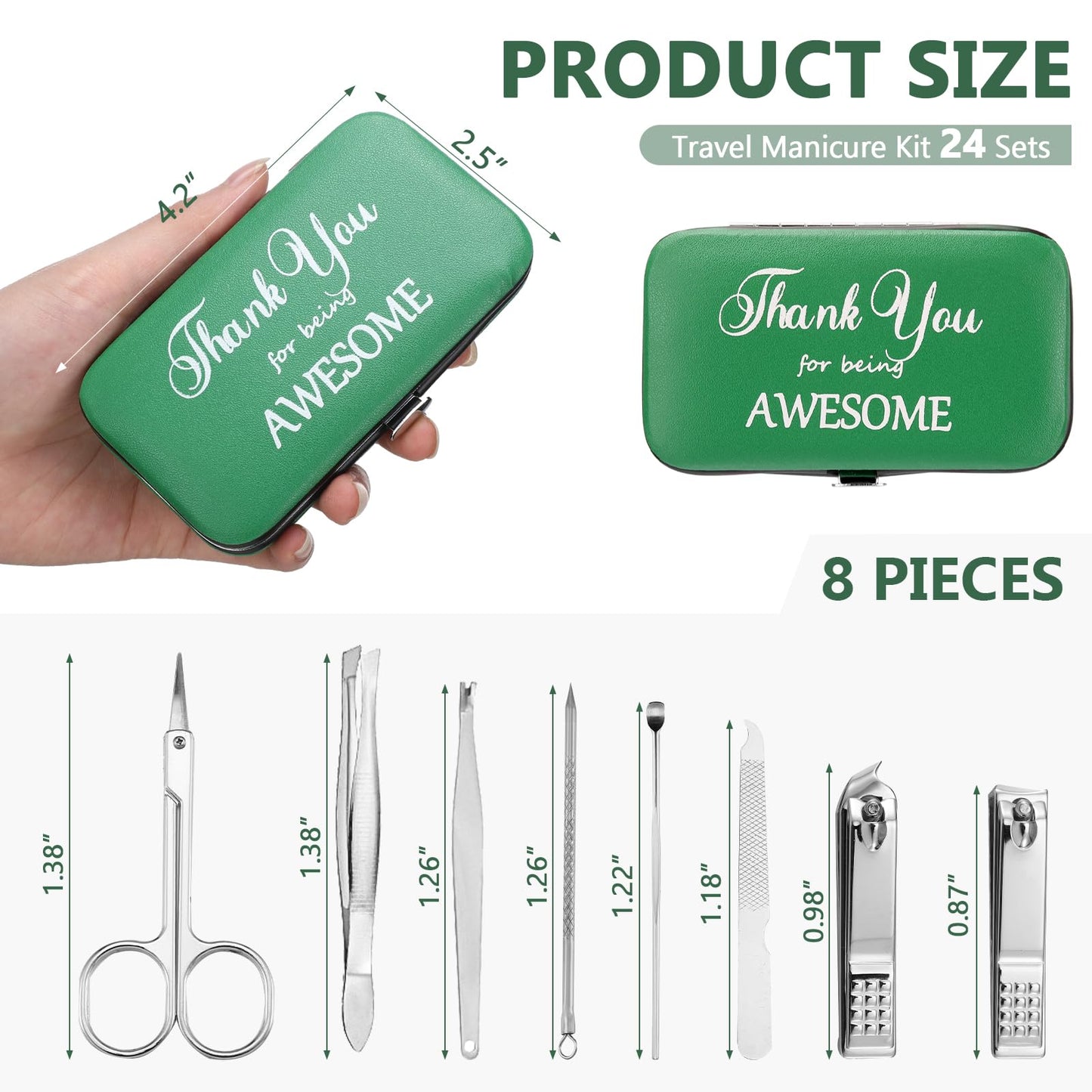 Therwen 24 Sets Manicure Set Nail Clippers 8 in 1 Stainless Steel Grooming Nail Kit Thank You Appreciation Gift Professional Ped