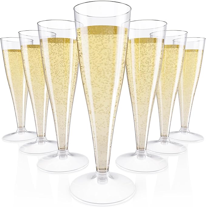 JOLLY CHEF 100 Pack Plastic Champagne Flutes Disposable 4.5 oz Clear Plastic Champagne Glasses Suitable for Wedding, Thank...
