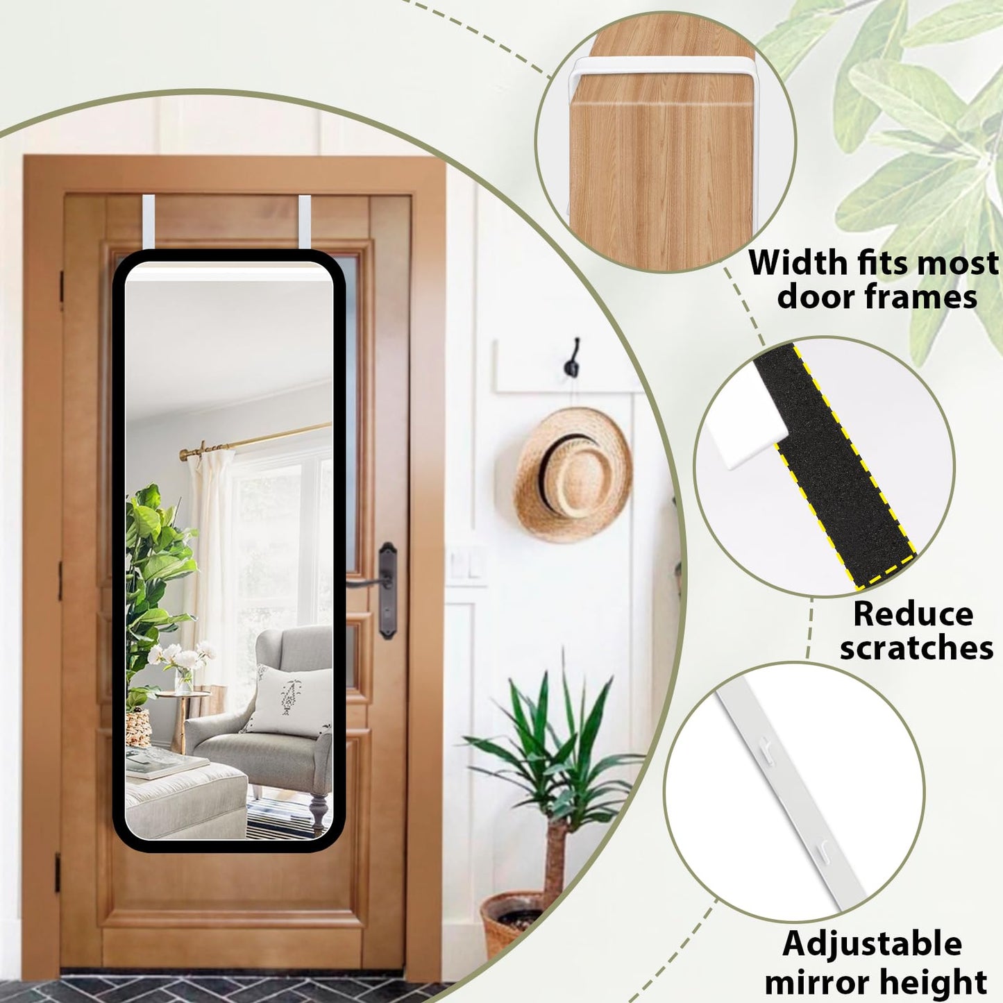 Dexspoeny Over-The-Door Mirror Hanger, Adjustable 13.6 in Door Mirrors Hanger with Protective Lining, Prevent Scratches, 2 Pcs Mirrors Brackets Perfect Height and Fit (Mirror Not Included) - White