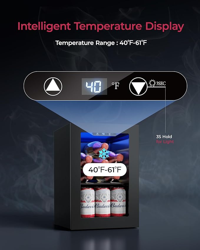 6 Bottles and 6 Cans Compact Beverage Refrigerator, Freestanding Mini Fridge with Temperature Control for Beer Wine, Under Counter Small Refrigerator Adjustable Shelve for Home and Bar