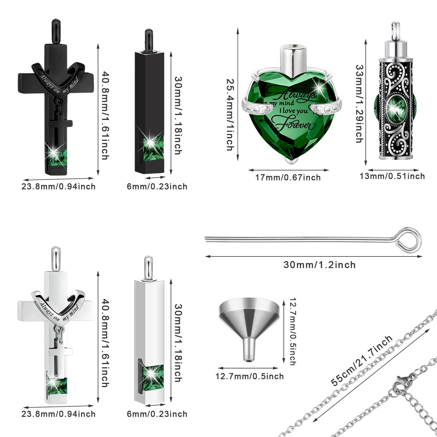 Fumete 6 Pcs Ashes Necklace Urn Jewelry for Human Ashes Memorial - Men & Women Pendant(Green)