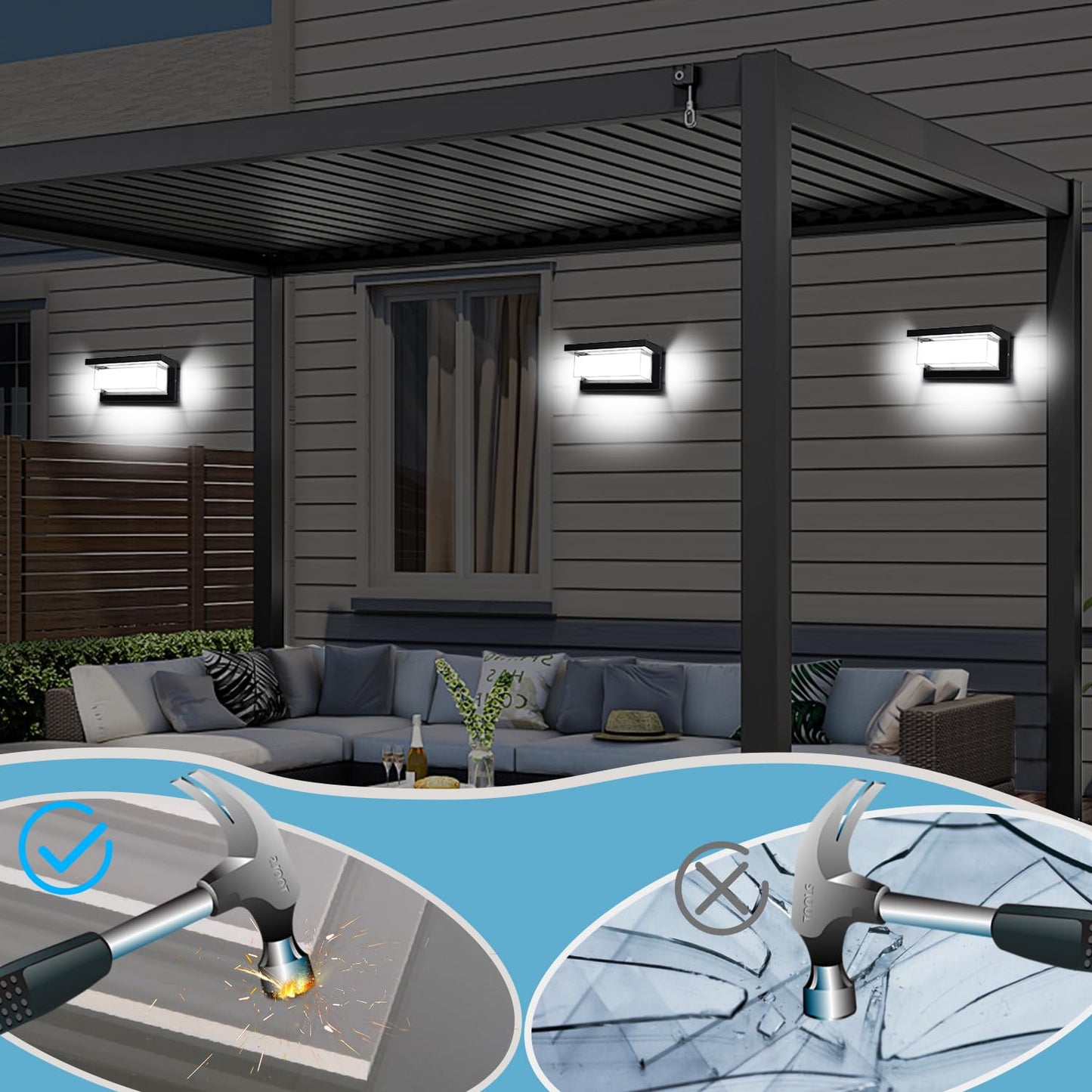Biritalo 4 Pack 6000K Outdoor Porch Lights  18W 1800Lm Led Wall Lighting  Ip65 Waterproof Rustproof Aluminum Modern Exterior Fixtures For Front Door  Patio  Backyard