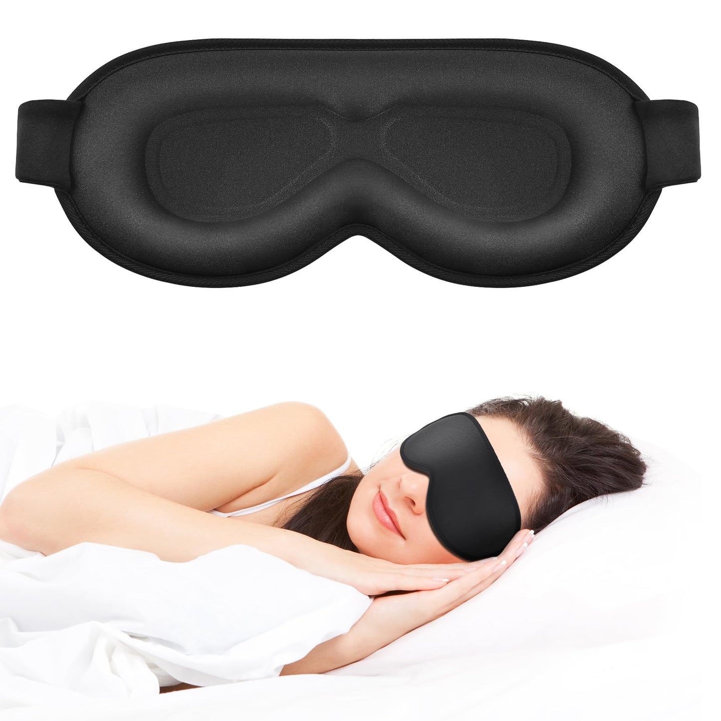 Sleep Mask for Side Sleeper Women Men, Eye Mask for Sleeping Light Blocking, 3D Contoured Cup Sleeping Mask, Soft Breathable Sleep Eye Mask with Adjustable Elastic Strap for Travel (Black)