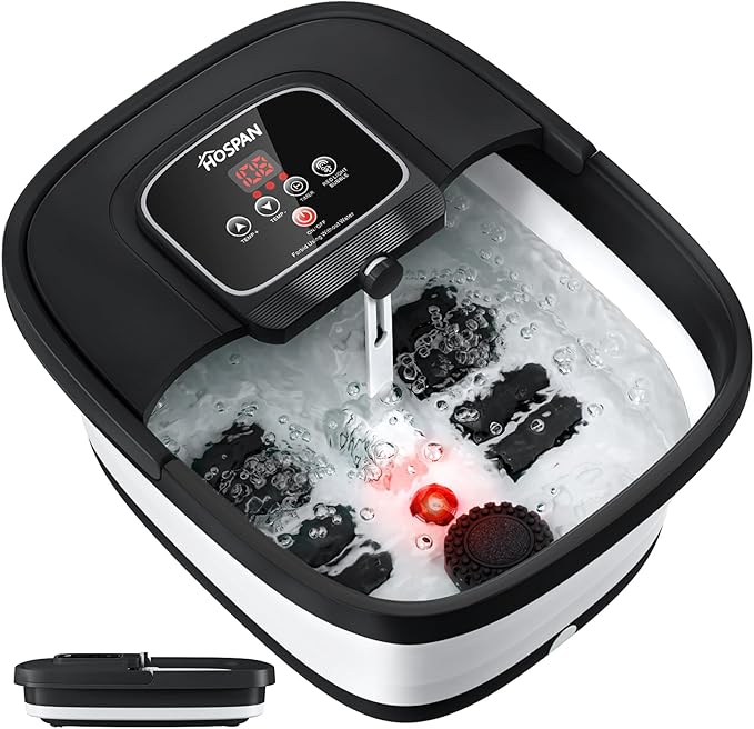 HOSPAN Collapsible Foot Spa with Heat, Bubble, Red Light, and Temperature Control, Foot Bath Massager with 8 Shiatsu Massa...