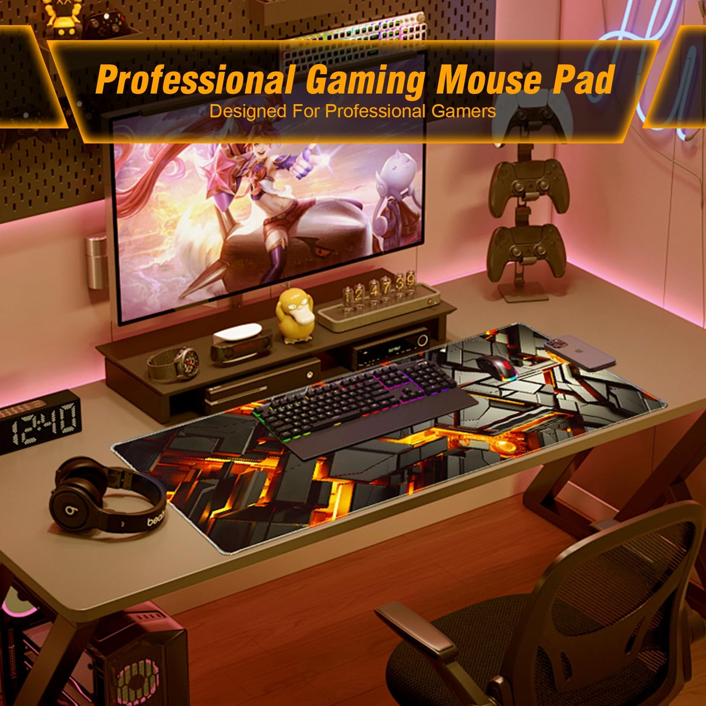 Large Mousepad Gaming, 35.4x15.7in Mouse Pad for Professional Gaming & Comfort Office, Quality Lycra Cloth Extra Large Mouse Pad XXXL, Non-Slip Rubber Base Lightweight Mousepad
