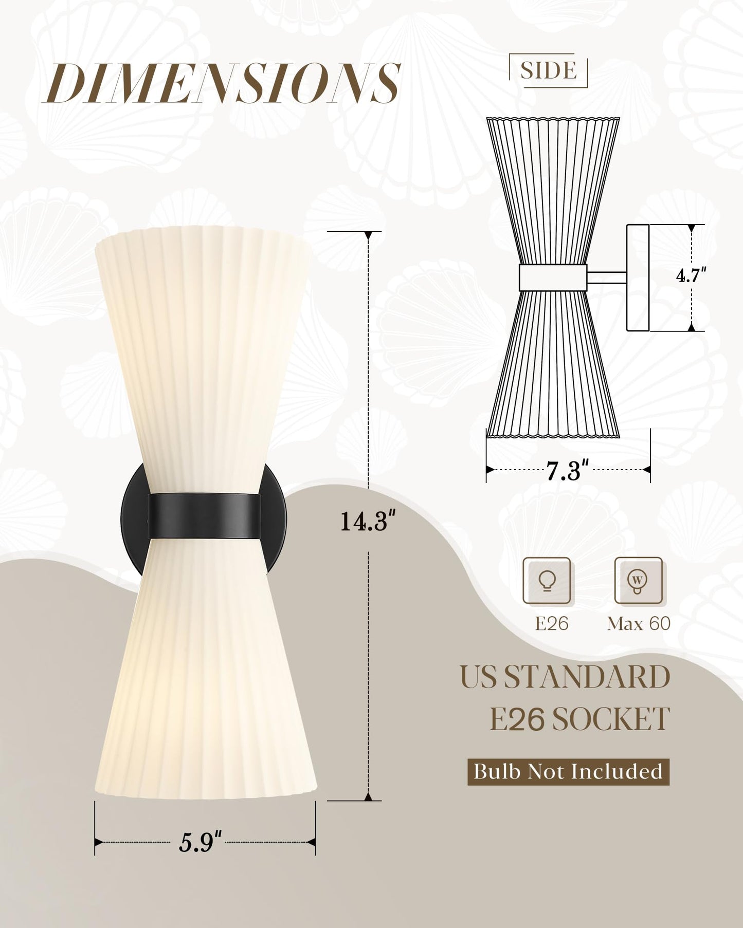 Modern Black Wall Sconce  Hwh Up And Down Indoor Sconces Wall Lighting With Frosted Milk White Striped Glass Shade  Hardwired Wall Mounted Vanity Lamp For Bathroom  5Hzg97B-2W Bk