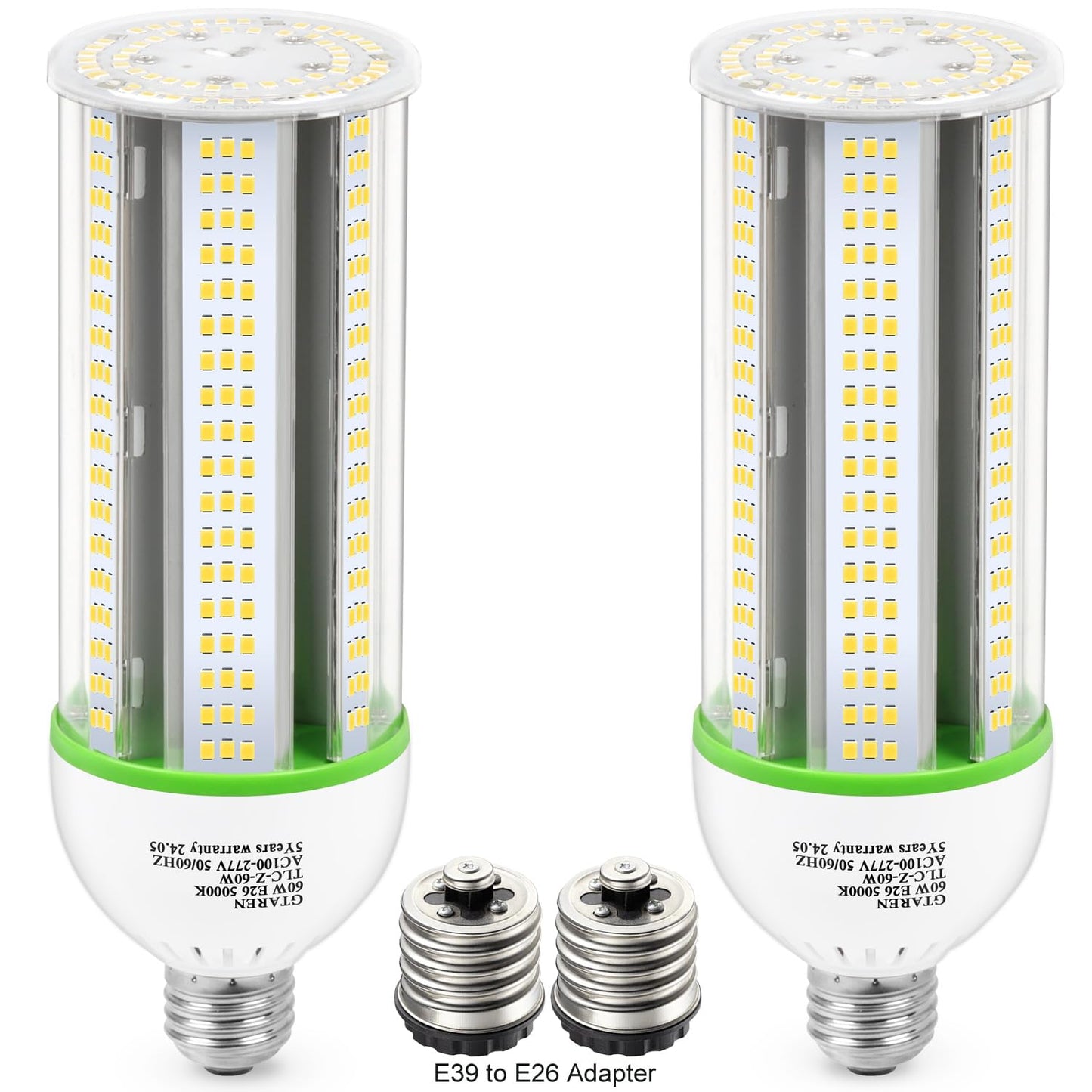 Gtaren 60W Led Corn Cob Bulb 600W Equivalent 5000K Daylight E26/E39 Base  8400 Lumens - Replace Cfl/Metal Halide/Hps For Warehouse Workshop Gym Yard Basement Lighting