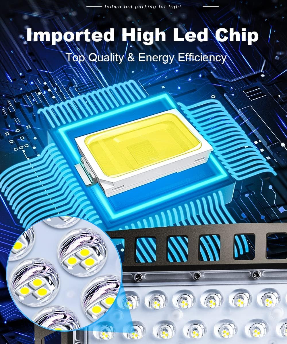 LEDMO LED Parking Lot Light 200W, Super Bright 5000K, Dusk to Dawn, Black, Aluminum, Slip Fit
