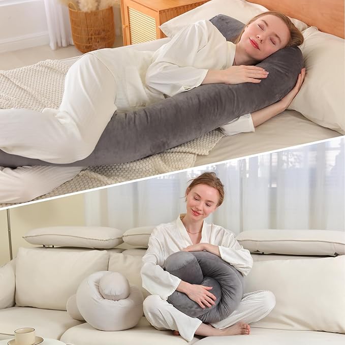 Long Body Pillow for Adults,Full Body Pillow with Velvet Pillowcase,Round Bolster Pillow for Sleeping,Hug Pillow(Gray,75×6 inch)