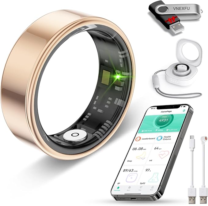 Smart Ring for Women Men Health Tracker - IP68 Waterproof Fitness Ring with Sleep Tracker/Heart Rate/Blood Pressure/Blood ...