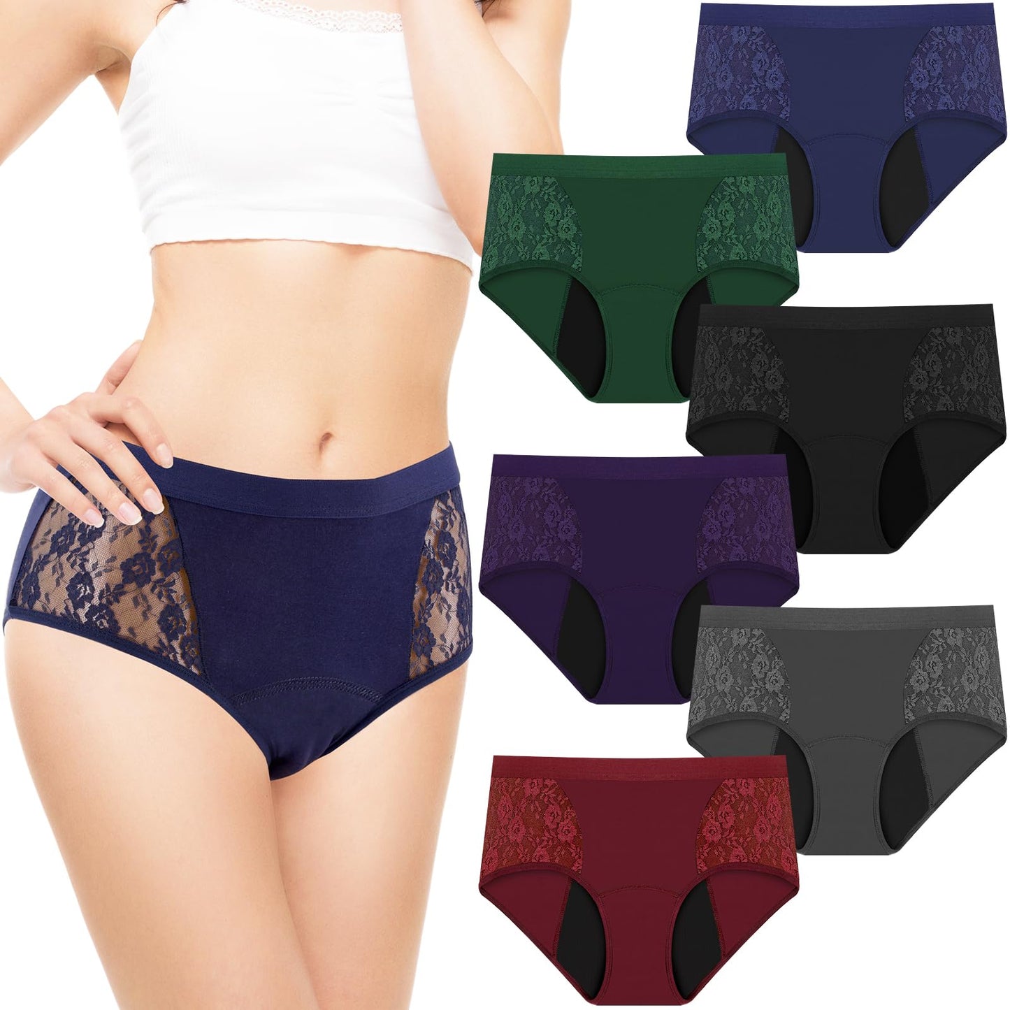 TUXIYA Incontinence Underwear for Women, Leak Proof Underwear for Women Washable & Reusable for Leakage Protective Panties(M, Pack of 6)