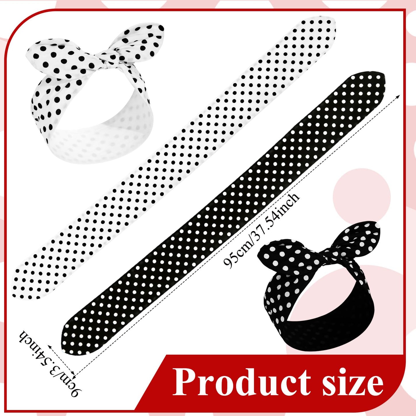 Hicarer 2 Pieces Polka Dot Headband Bandana Headband 50s Costume Hair Accessories Bows Wide Headwrap for Women and Girls (Black,