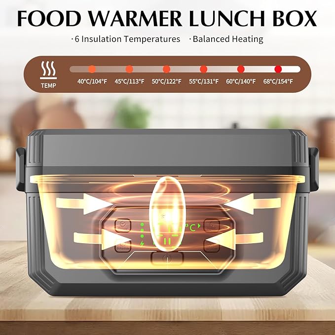 Electric Lunch Box for Adults with Timer - 1.6L Cordless Electric 24000mAh Battery-Powered Heated,5-Sided Heating & Smart Reservation - Portable Heated Lunch Box for Office, Truck, Camping