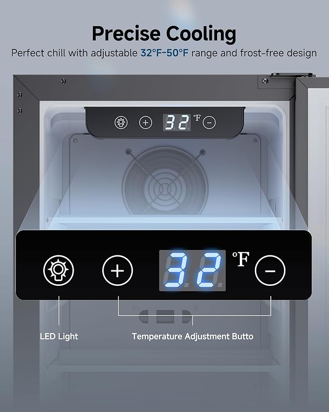 15 Inch Built-In Beverage Cooler, 128 Can Under Counter Fridge with Adjustable Shelves, ≤45dB Quiet Freestanding Beer Refrigerator for Home Bar & Outdoor Use (Black)