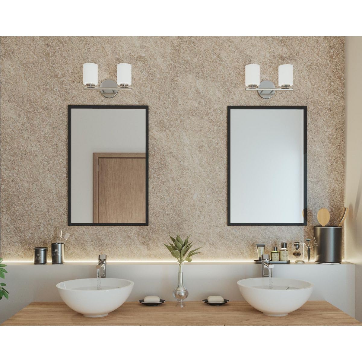 Progress Lighting 2-Light Modern Bath Vanity Light, Etched White Glass, Brushed Nickel, Model P2158-09