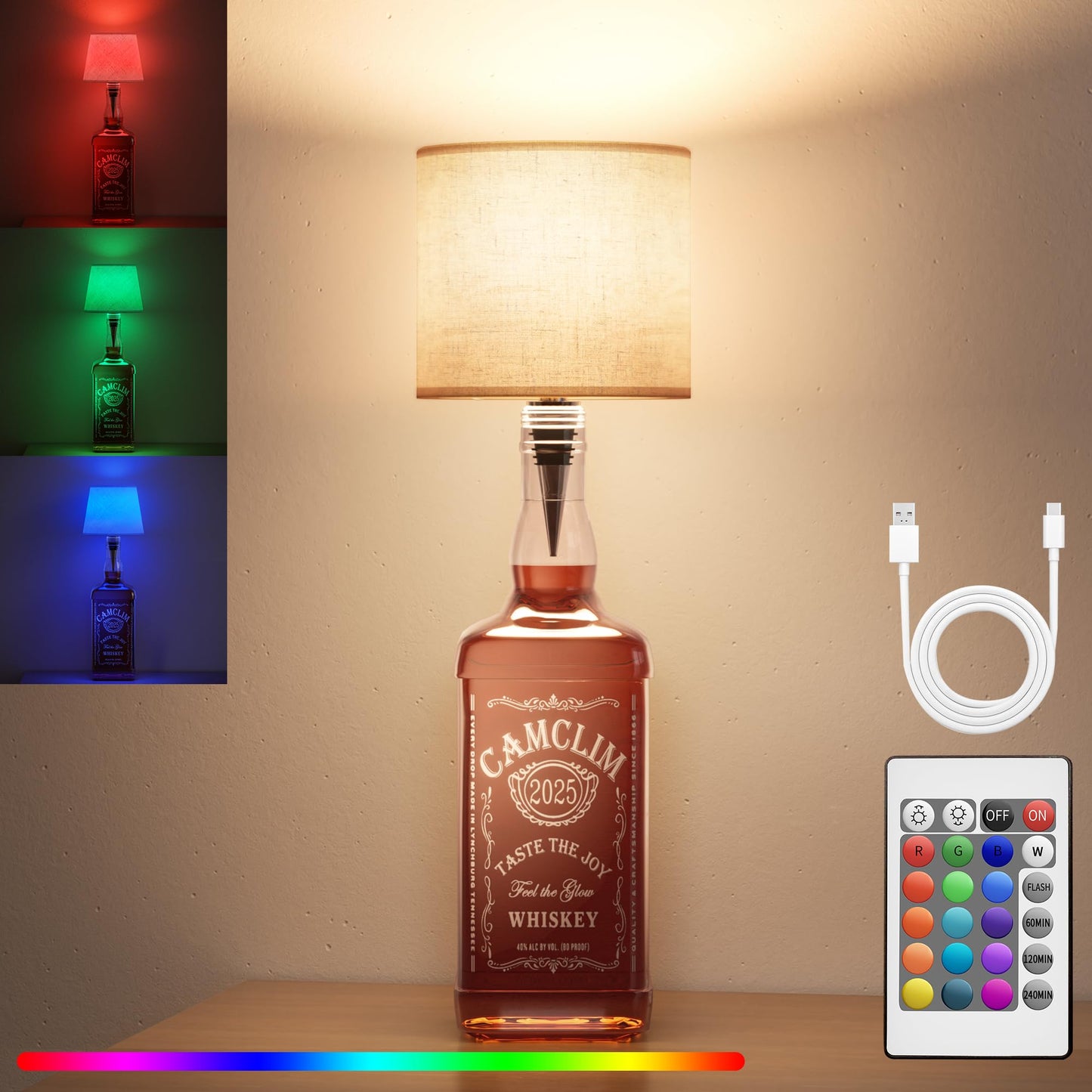 CAMCLIM Wireless Wine Bottle Lamp Shade - Dimmable LED, Rechargeable, Portable, Cylindrical, Model DX0041