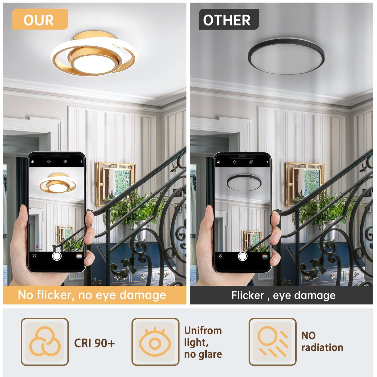 Caneoe Small Modern Led Ceiling Light  Gold Round Hallway Light Fixtures Ceilings  Indoor Ceiling Lamp Fixtures For Hallway Living Room Bedroom Kitchen Office Lighting Fixture