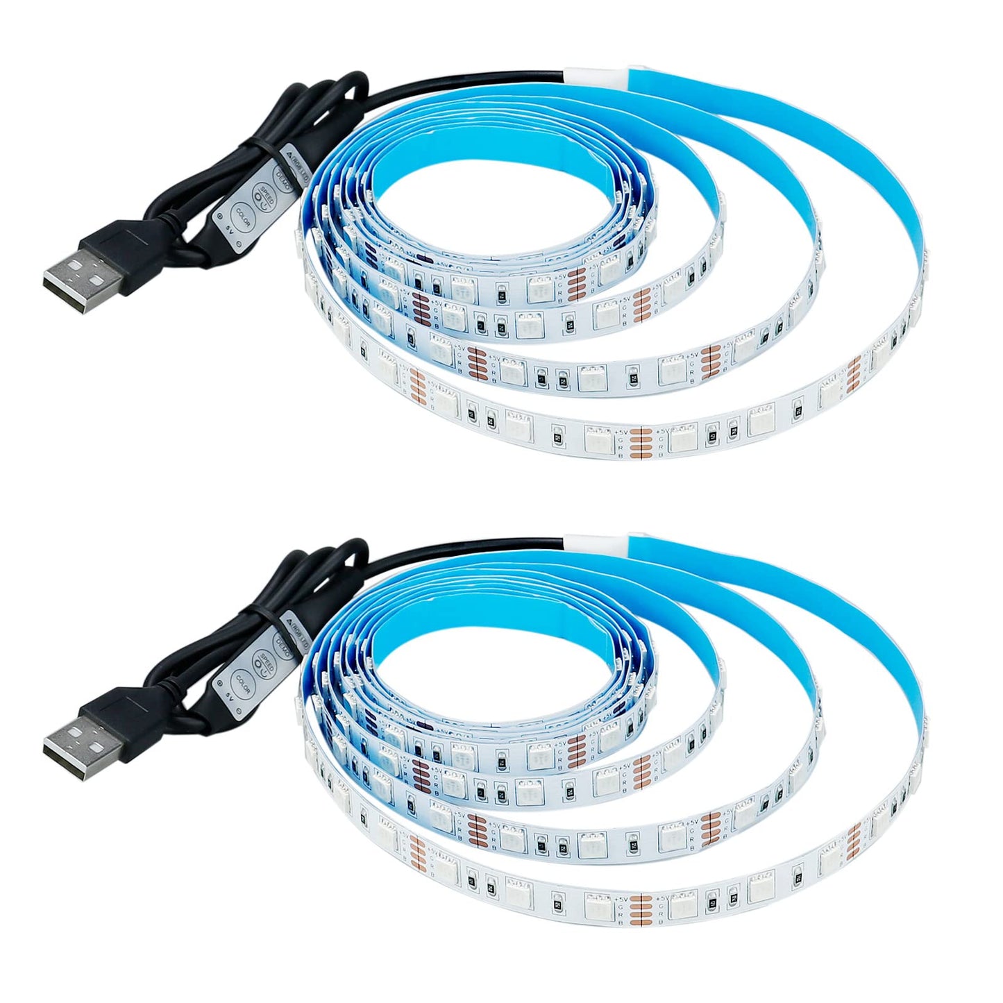 KXZM 5V USB RGB LED Strip Light 13.2ft (2 x 6.6ft) 240 LEDs Dimmable 19 Modes IP20