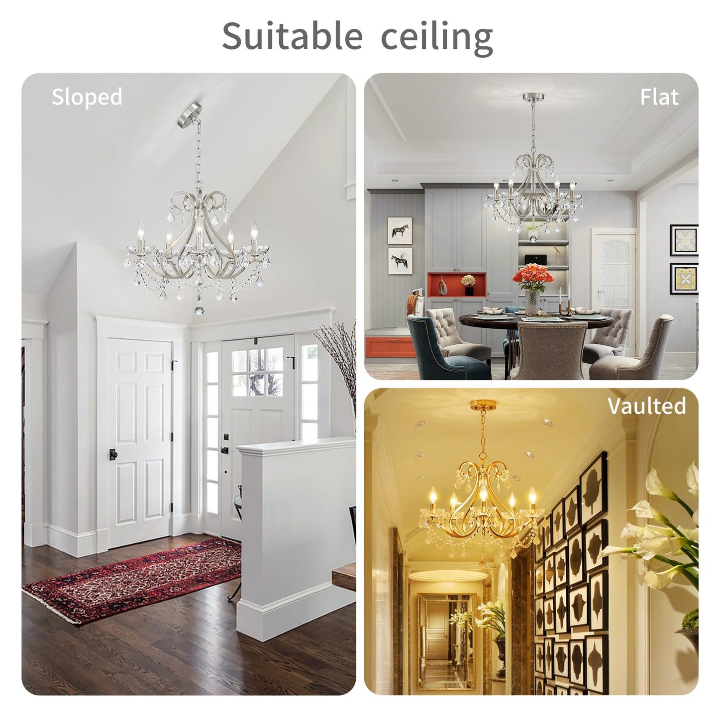 Wuzups Crystal 5-Light Candle Chandelier Pendant Flushmount Ceiling Light Modern Lighting Fixture For Bedroom Hallway Bar Kitchen Bathroom  H 20.9 X W 21.7  Brushed Nickel  E12 Base