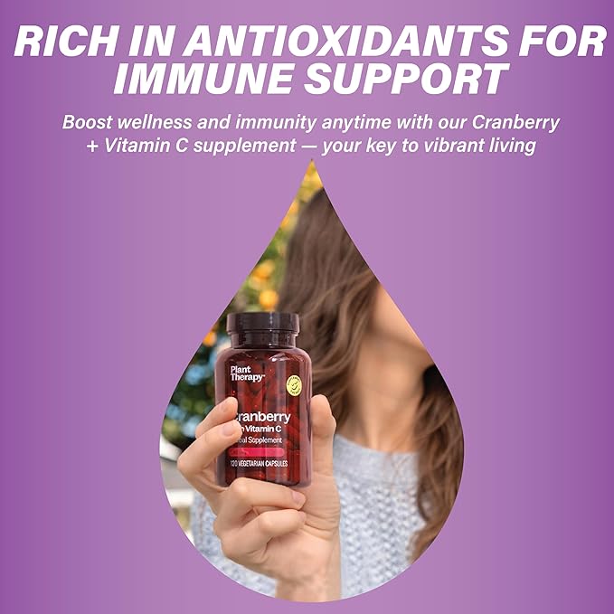 Plant Therapy Cranberry Extract Capsules with Vitamin C Manufactured in USA 4 Month Supply Supports Urinary Tract Health Supplements for Women Herbal 120 Vegetarian Capsule