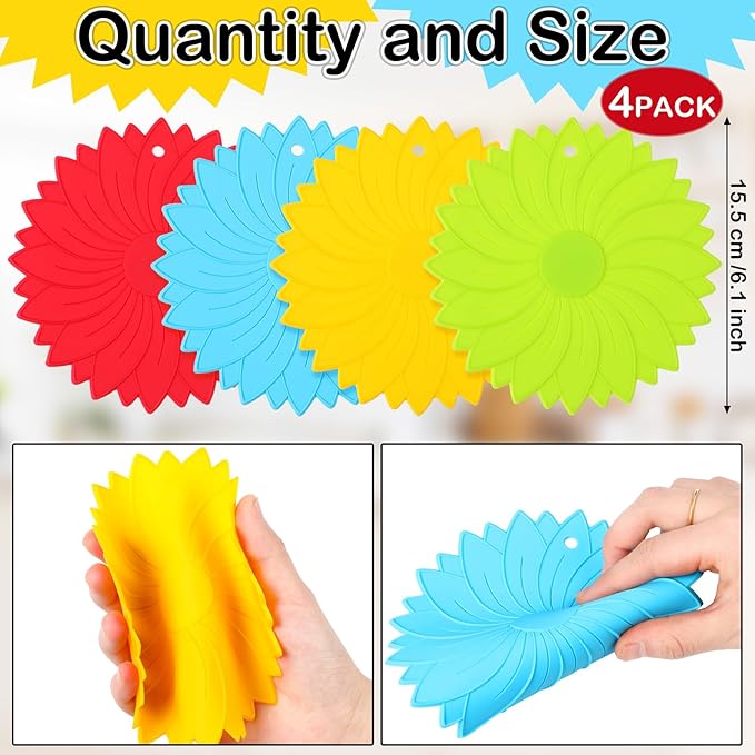 Maxdot 4 Pcs Large Rubber Jar Opener Pad Jar Opener 6.10 Inch Multi Function Non Slip Jar Opener Resistant Coasters for Weak Arthritis Hands Seniors Easy Opening(Bright Colors)