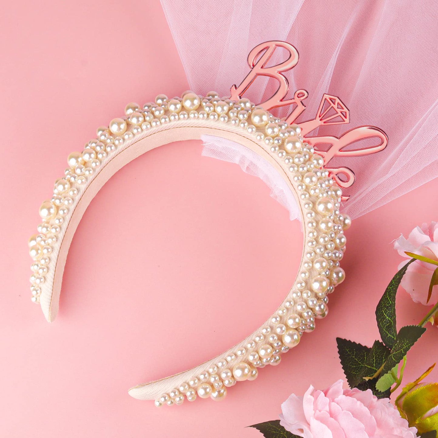 JUSTOTRY Bride Headband for Bachelorette - Bachelorette Outfit Party Veil for Bridal Shower Gift Bride To Be Hairband Accessorie