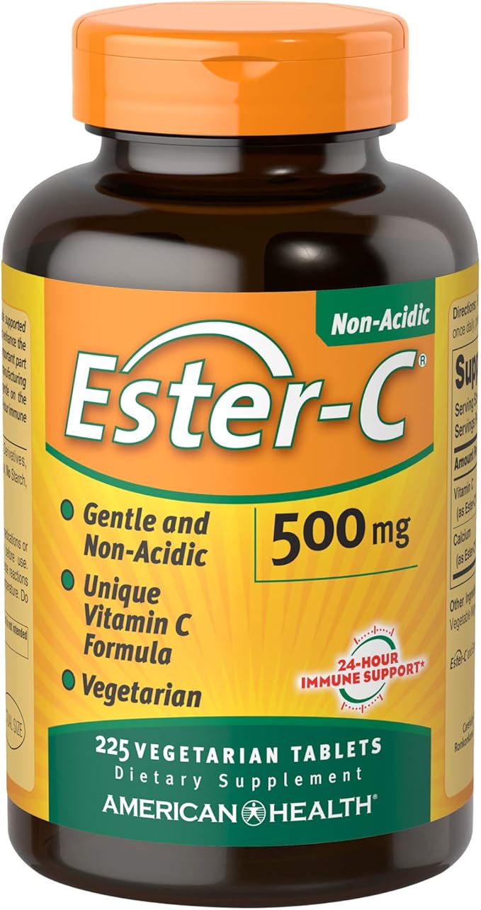 Ester-C American Health Vitamin C 500 mg Coated Tablets, Immune System Booster, Stomach-Friendly Supplement, 225 Count