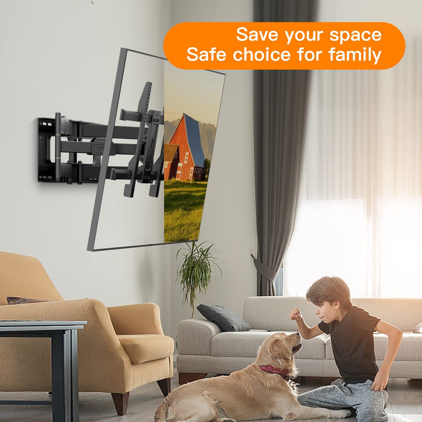 Heavy Duty Long Arm TV Wall Mount with 43" Dual Articulating Arms for Most 50-90 inch Screens, Full Motion TV Mount Swivel Tilt tv Bracket Holds 198lbs,16”,18”,24” Studs VESA 600x400MM FORGING MOUNT