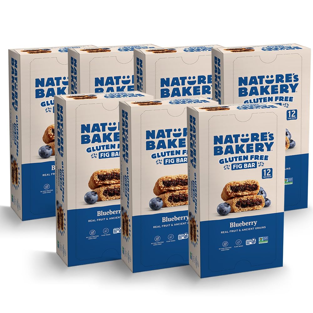 Natures Bakery Gluten Free Fig Bars, Blueberry, Real Fruit, Vegan, Non-GMO, Snack bar, 12 Count (Pack of 7)