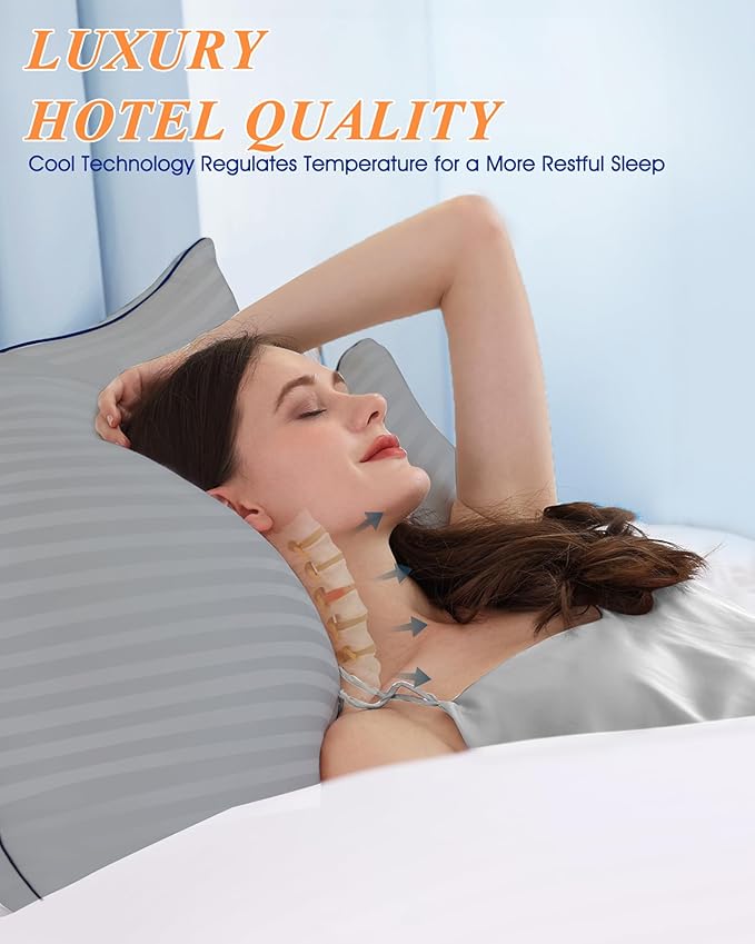 Hotel Pillows for Sleeping Standard Size Set of 2, Soft Down Alternative Pillow for Side, Back or Stomach Sleeper, Light Grey