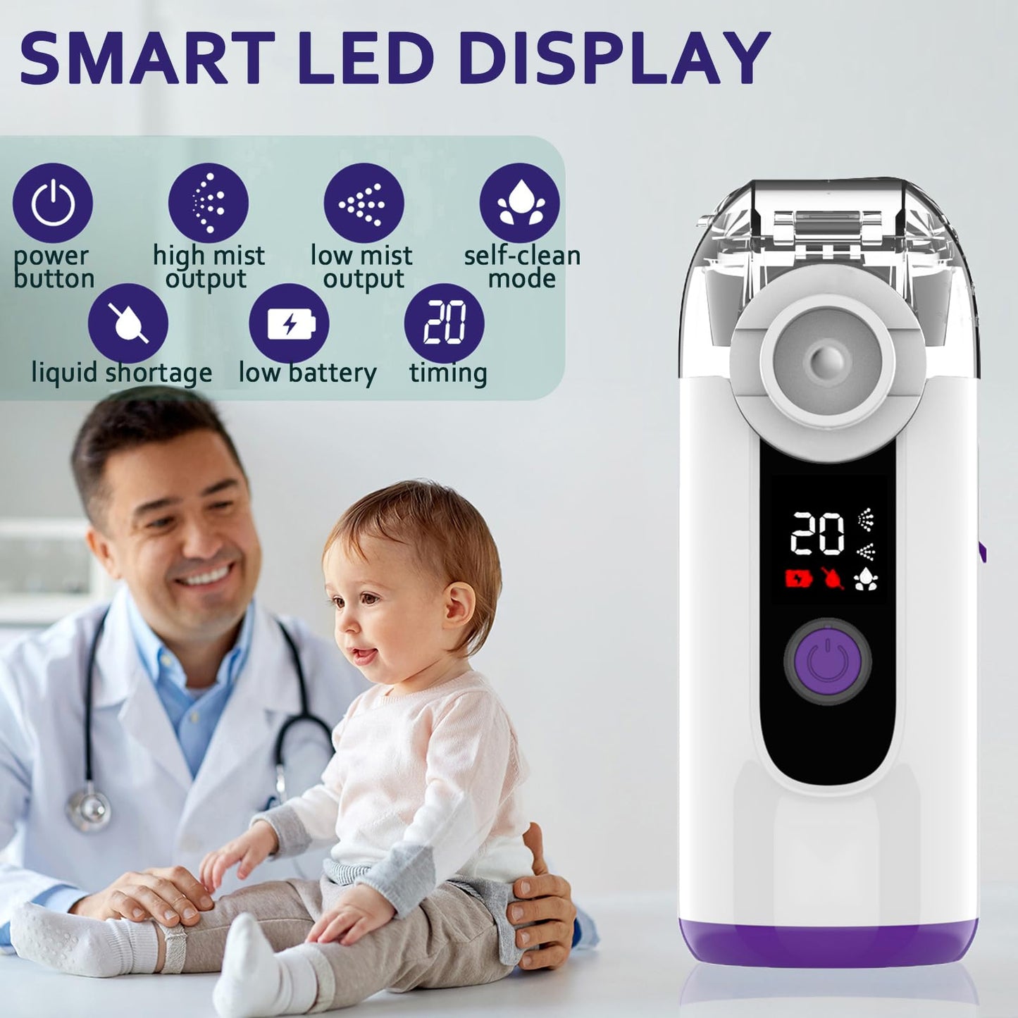 Hand-held Nebulizer for Respiratory System, Portable Nebulizer with Self-Clean Mode, Rechargeable Nebulizer for Home Office Travel