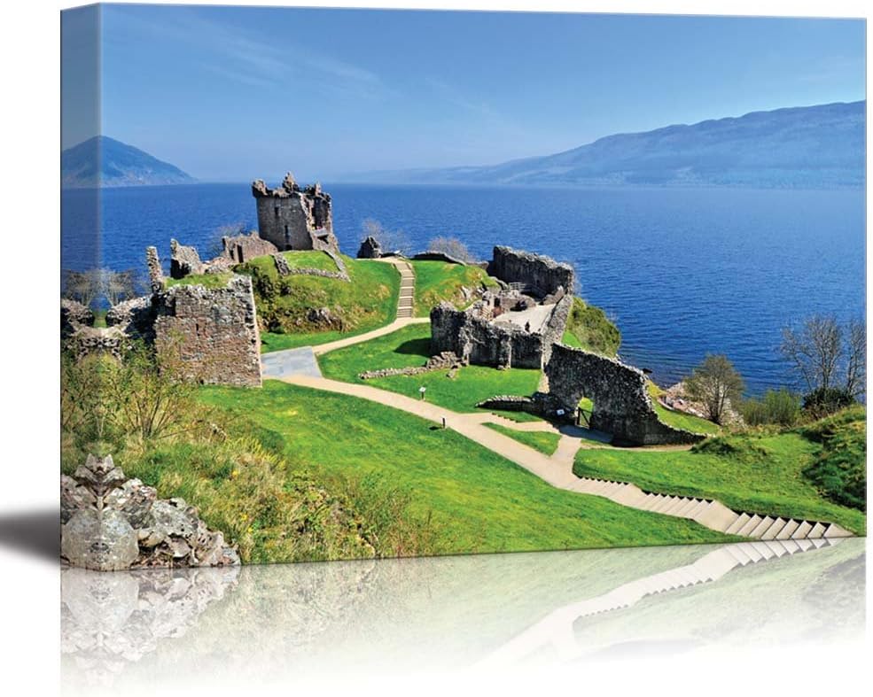 Beautiful Scenery Landscape of Ruins of Urquhart Castle Along Loch Ness Scotland - Canvas Art Wall Art - 32" x 48"